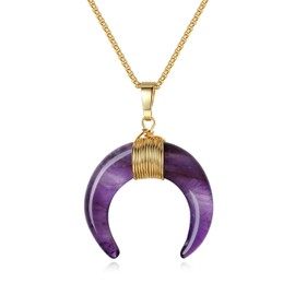 COAI Crescent Moon Crystal Amethyst Necklace for Women