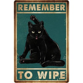 Bestylez Remember to Wipe Funny Black Cat Poster Vintage Cat Bathroom Sign Decor, Aluminum, 12" * 8" (032)
