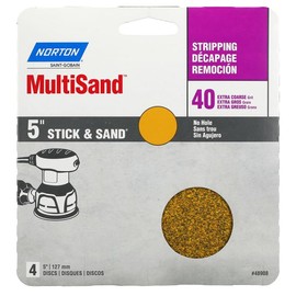 5" Norton 48908 MultiSand Stick & Sand No-Hole PSA Sanding Disc 40-Grit, 4-Pack