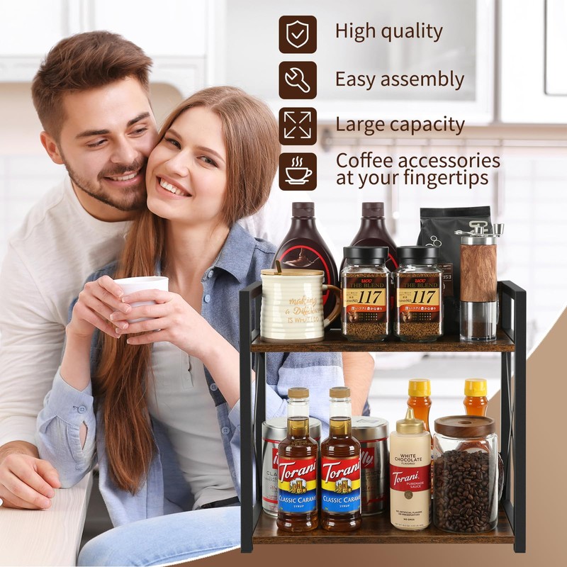 YINMIT Countertop Shelf Organizer,Coffee Bar Accessories,Spice Rack,Coffee Counter Shelf,2 Tier