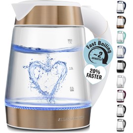 Zulay Kitchen Fast Boiling Electric Water Kettle - 1.7L, 1500W, Auto Shut-Off for Overboil & Boil Dry Protection, Cool-Touch Handle, 360° Base - Rapid Teapot Boiler For Coffee & Tea - White Copper