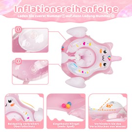 Baby Swimming Ring with UPF50+ Sun Canopy, Parner Baby Float with Safety Seat, Swimming Aid Children for 3-36 Months, Pink (Large)