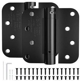 USATURE 4 inch Self Closing Door Hinges, 5/8'' Radius Corners Spring Loaded Hings for Exterior, Garage, Front and Back Door, UL Listed 2 Pack Matte Black