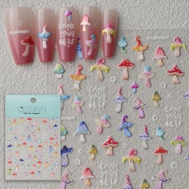 CESTSIREN Cute Mushroom Nail Stickers,Aurora Nail Decals, Self-Adhesive, Nail Accessories & Supplies, Durable & Long-Lasting