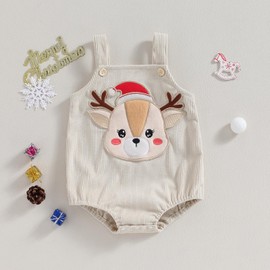 My First Christmas Baby Girl Boy Outfit Elk Sleeveless Romper Knit Sweater Newborn Infant Christmas Clothes (Beige, 6-9 Months)