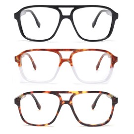 JM 3 Pack Oversized Aviator Reading Glasses for Women Men, Retro Square Blue Light Computer Readers +3.5