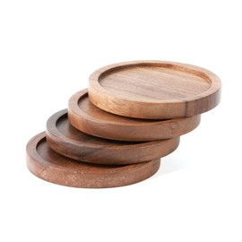 Hazelton Oaks Wooden Coasters Set of 4, Round Coaster with Lip, Acacia Wood Drinks Coasters, for Protection of Surfaces, Dining Table, Stylish Housewarming, Home and Office Accessory
