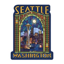 Die Cut Sticker Seattle, Washington, Stained Glass Window, Contour Vinyl Sticker 1 to 3 inches (Waterproof Decal for Cars, Water Bottles, Laptops, Coolers), Small