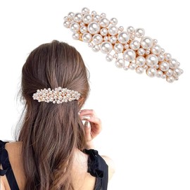 Pearl Hair Clip Barrette for Women Girls Vintage Hair Pearl Pins for Women Bridal Wedding Ponytail Holder for Bride Bridesmaid Pearls Hair Pin Piece Pearl Hair Accessories Decorations for Women Girl