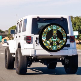 Delerain Spare Tire Cover with Backup Camera Hole Peace Sign Wheel Covers Waterproof Dust-Proof UV Sun Universal Fit for Jeep Trailer RV SUV Truck (17 Inch for Diameter 31"-33")