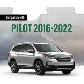 LQI Floor Mats Cargo Liners 4PCS Compatible with Honda Pilot 8 Passenger Models 2016-2022, No Elite Models, 1st & 2nd & 3rd Row, TPE All Weather Protection Black Floor Liners