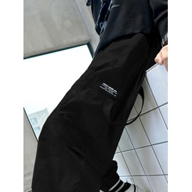Big Boys Loose Casual Cargo Jogging Pants Elastic Waist Decorative Side Loop Trousers, Black,13-14 Years = Tag 170