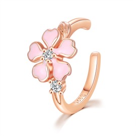 FH.bird Cherry Blossom Ear Cuff, Women's, Popular, Hypoallergenic, 925 Silver, Japanese Style, Pink Gold, Cute, Spring, Fashionable, Women's, Jewelry, School Entrance Ceremony, White Day, Gift, Silver