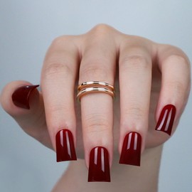 LY LANYOS Press On Nails Duck, Medium Fake Nails, Duck Shaped Glue on Nails, Reusable Supremely Fit Glossy Stick on nails with Nail Glue in 16 Sizes, 32 Pcs, Wine Red