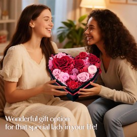 MARTINE MALL Forever Flores para entrega, regalos para ella 10 rosas reales conservadas en una caja, regalo de cumpleaños para mujeres, mamá, novia, esposa, abuela, flores eternas duraderas con collar
