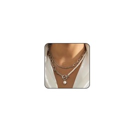Layered Gold Necklace for Women Non Tarnish Pearl Pendant Paperclip Stack Necklace for Women Gold Jewelry Set (Silver)