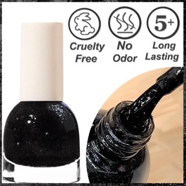 KAHSOSE Black Glitter Nail Polish for Adults Girls, Peel Off Water-Based Quick Dry Nail Polish, 10ML Non Toxic No UV Needed, Sparkle Nailpolish for Men and Women