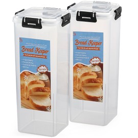 AOZITA Bread Box with Airtight Lid, Fresh Bread Storage Container, Bread Loaf Storage Dispenser, Plastic Sandwich Bread Keeper, White Lid, 2 Pack