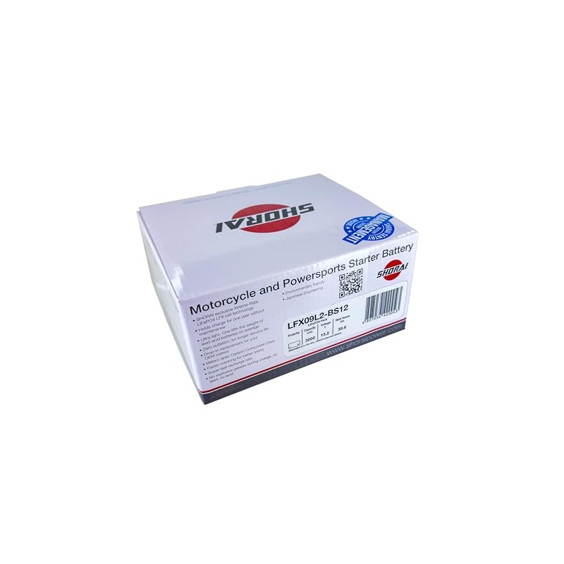 Shorai LFX Lithium-iron Battery w/BMS, LFX09L2-BS12, 3.0Ah 13.2V, 39.6WHr, "L"
