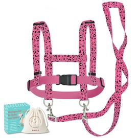 MutoToy® Horse Lead for Playing for Children, Adjustable Horse Harness for Children, Horse Play Lead for Boys Girls Role Play, Children's Outdoor Toy from 3 Years (Leopard Rose Red)