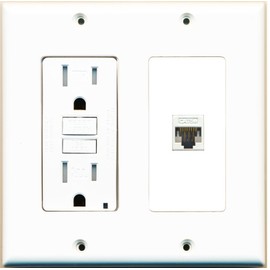 RiteAV (2 Gang Decorative 15A GFCI Outlet Cat5e White Wall Plate White