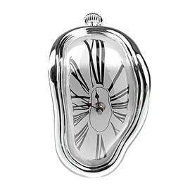 Ieron Distorted Table Clock Decorative Salvador Dali Style Watch Melted Clock for Office Shelf Desk Silver Abstract Timepiece