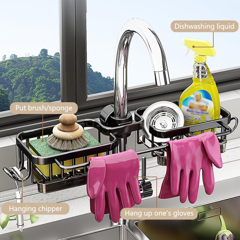 Kitchen Sink Faucet Organizer, Sponge Holder for Kitchen Sink with