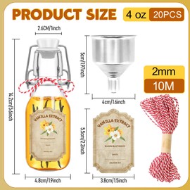 Fimyyao 20 Pack Swing Top Glass Vanilla Extract Bottles 4 oz with Lids, Funnel and Vanilla Extract Labels, Boston Vanilla Bottles for Syrup Gift, Flip Top Glass Jars