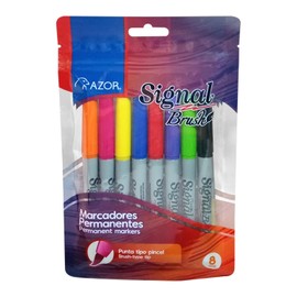 AZOR - Marcadores Permanentes, Plumones De Colores, 8 Piezas, Punta Tipo Pincel, Indeleble, Signal Brush, 301.32108