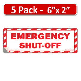 Littversions 5-Pack 6" x 2" Emergency Shut-Off Fuel Switch Warning Safety Labels Decal Sign Danger Sticker Electrical Panel Vinyl Heavy Duty 6x2 2x6 Waterproof (5 Pack - White)