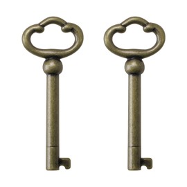 KY-2AB Antique Brass Plated Hollow Barrel Skeleton Key,Universal Skeleton Key for Cabinets,Curio,Jewelry Boxes,Desk,and More(2 Pack)
