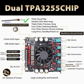 DAJUNGUO S600X 2.1 Channel Amplifier Board 300W+300W+600W Power Output,TPA3255 Chip,Bluetooth 5.2,Black