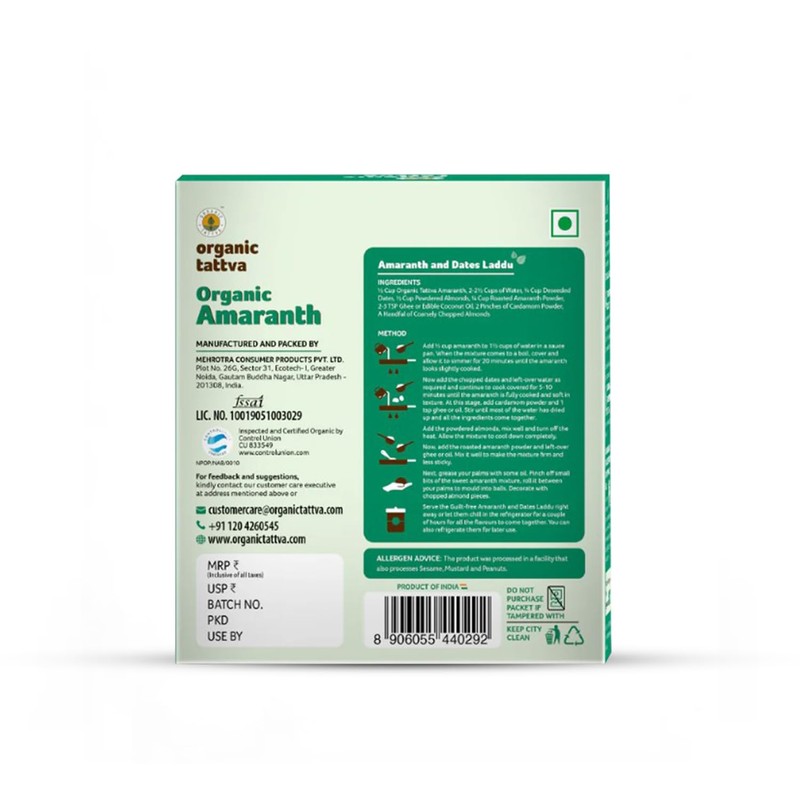 Organic Tattva Amaranth Grain Rajgira Seeds 500g USDA Organic Certified