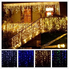15ft Icicle Curtain Style LED Christmas String Light Indoor & Outdoor Use (Warm White)
