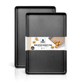 HONGBAKE 2 Pack Jelly Roll Pan Set 15x10, Cookie Sheets for Baking with Diamond Texture, Baking Sheets Non Stick, Non Toxic Oven Trays for Cooking, Heavy Duty 57% Thicker Carbon Steel, Dark Gray