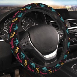 Dinosaur Dino Dinosaurs Skeleton Car Steering Wheel Cover,Non-Slip Elastic Neoprene-Sweat Car Accessories,Universal 15 Inch Fit Auto, Vans Trucks,Suvs, Truck