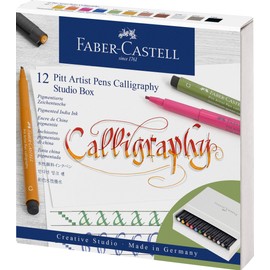 Faber-Castell Creative Studio Pitt Artist Pens Assorted Calligraphy Studio Box of 12 (54-167512), Multicolor