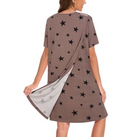 AVIIER AVIIER Hospital Gowns for Women Open Back Adaptive Clothing Nightgowns Post Shoulder Surgery Dress Khaki Star XL