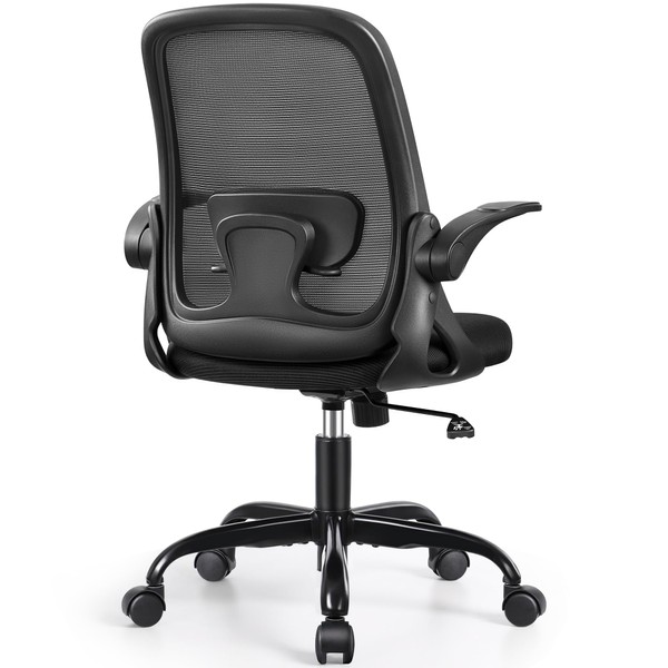 Winrise Office Chair Ergonomic Desk Chairs with Lumbar Support and Flip-up Arms, Comfortable Breathable Mesh Computer Executive Chair with Swivel Task, Adjustable Height 4'', Home - Black