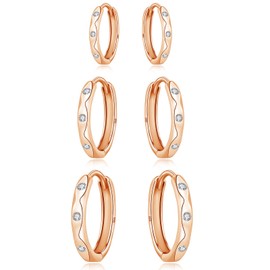 Cangall Silver Hoops Earrings for Women, 3 Pairs 925 Sterling Silver Hoop Earrings Set, 9/11 / 13mm Hypoallergenic Small Silver Sleeper Hoop Earrings, Unisex Cartilage Rose Gold Huggie Earrings Set