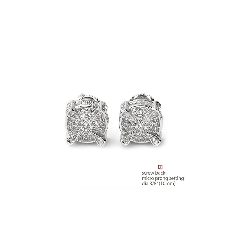 Iced Bling Silver Plated 3D Round Screw Back Stud Earrings