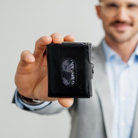 Berliner Bags Premium Hamburg Mini Wallet Leather Wallet with TÜV-Tested RFID Protection for Men - Black, black, Premium