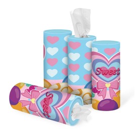 Car Tissue Holder with Facial Tissues Bulk - 4pack Car Tissues Cylinder, Tissue Holder for Car, Travel Tissues for Car Cup Holder, Refill Car Tissue Box Round Container (Sweet Candy)