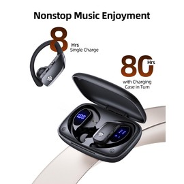 bmanl Wireless Earbuds Bluetooth Headphones Over Ear Hooks Ear Buds with 80H Playtime, LED Power Display, Dual Mic Clear Calls, Sports Wireless Ear Buds Bluetooth Earbuds for Running Gym Workout Black