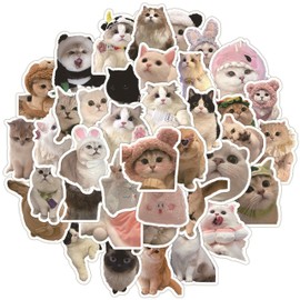 IBXWMNG 60 Cat Sticker Set, Funny Cat Stickers Made of Waterproof Vinyl for Cat Lovers, Cute and Aesthetic Cat Shapes for Water Bottles, Scrapbooks and Smartphones