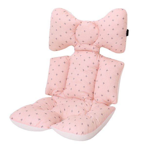 Baby Stroller Cushion Baby Pushchair Seat Liners Pram Liner Universal Cotton Baby Stroller Seat Liner Soft and Breathable 3D Air Mesh Cotton (Pink Cross)
