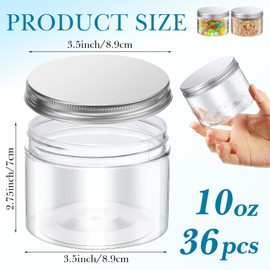 Thenshop 36 Pieces 10 oz Clear Plastic Jars Wide Mouth Empty Mason Jars Containers with Ribbed Lids Food Airtight Plastic Jars Leak Proof Storage Round Small Containers for Travel Cosmetic