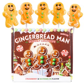 Gingerbread Man Christmas Lollipops, Individually Wrapped Strawberry and Watermelon Suckers, Holiday Party Favors, Stocking Stuffers, 24 Count
