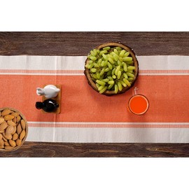 BEEKAY Dobby Strip Woven Natural Cotton 13 Inch X 108 Inch Table Runner These Farmhouse Style Boho Handmade with Tassel Table Runner for Dining Table Holiday Party, Dresser Decorations - Burnt Orange