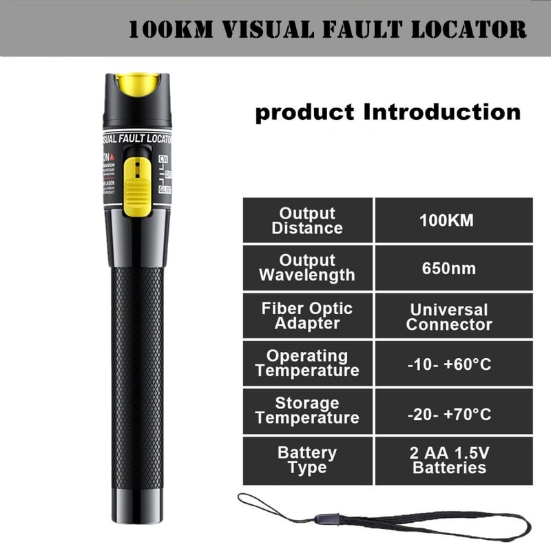 Visual Fault Locator,100-120KM Fiber Optic Cable Tester Meter, VFL Red